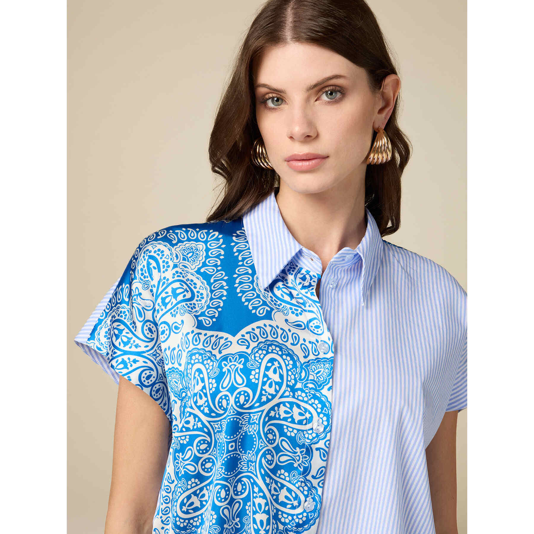 Oltre - Camicia bimaterica a kimono - Azzurro