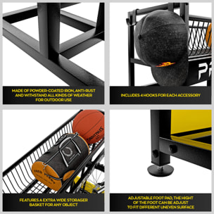 Parkade - Rastrelliera Portabici 4 Posti a Pavimento da Garage con Cesta Portaoggetti e 4 Ganci in Metallo Nero