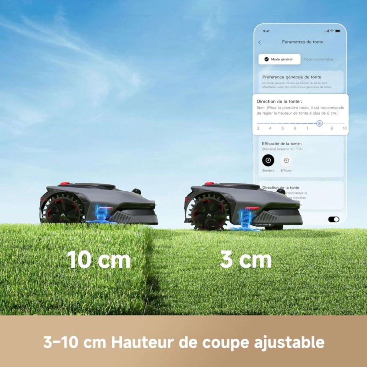 Robot tondeuse MOVA Lidax 800 sans fil périphérique, 800 m² de superficie, hauteur de coupe réglable jusqu'à 10cm