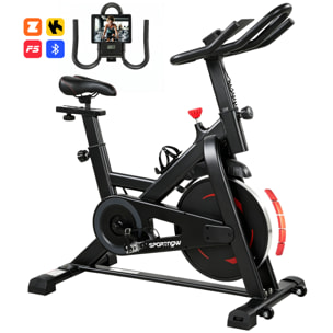 Bicicleta Estática en Casa con Resistencia Magnética, APP Bluetooth, Bici Estática Silenciosa con Pantalla LCD, Volante, Asiento y Manillar Ajustables, Ruedas, Soporte Teléfono, Portabotellas
