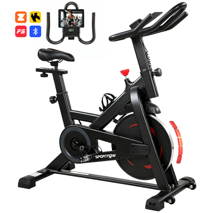 Bicicleta Estática en Casa con Resistencia Magnética, APP Bluetooth, Bici Estática Silenciosa con Pantalla LCD, Volante, Asiento y Manillar Ajustables, Ruedas, Soporte Teléfono, Portabotellas