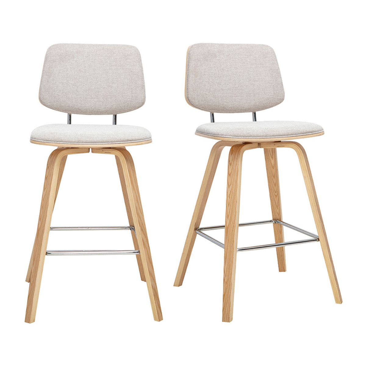 Tabourets de bar en tissu effet velours texturé beige et bois clair H66 cm (lot de 2) SEGUR