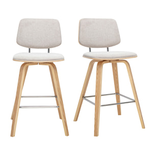 Tabourets de bar en tissu effet velours texturé beige et bois clair H66 cm (lot de 2) SEGUR
