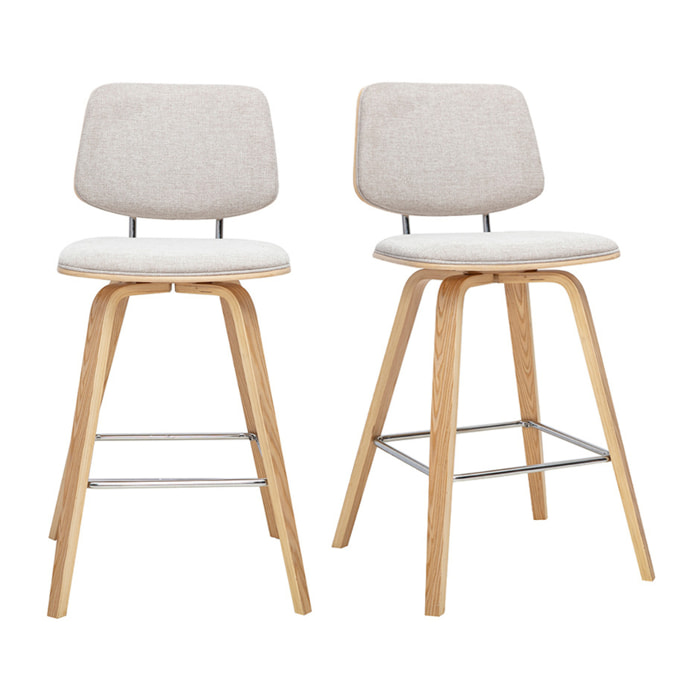Tabourets de bar en tissu effet velours texturé beige et bois clair H66 cm (lot de 2) SEGUR