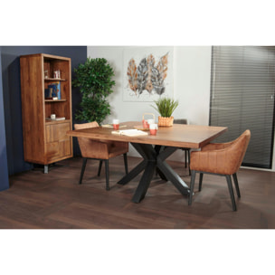 Table à manger carrée chêne métal pied croisé 150 cm OKA