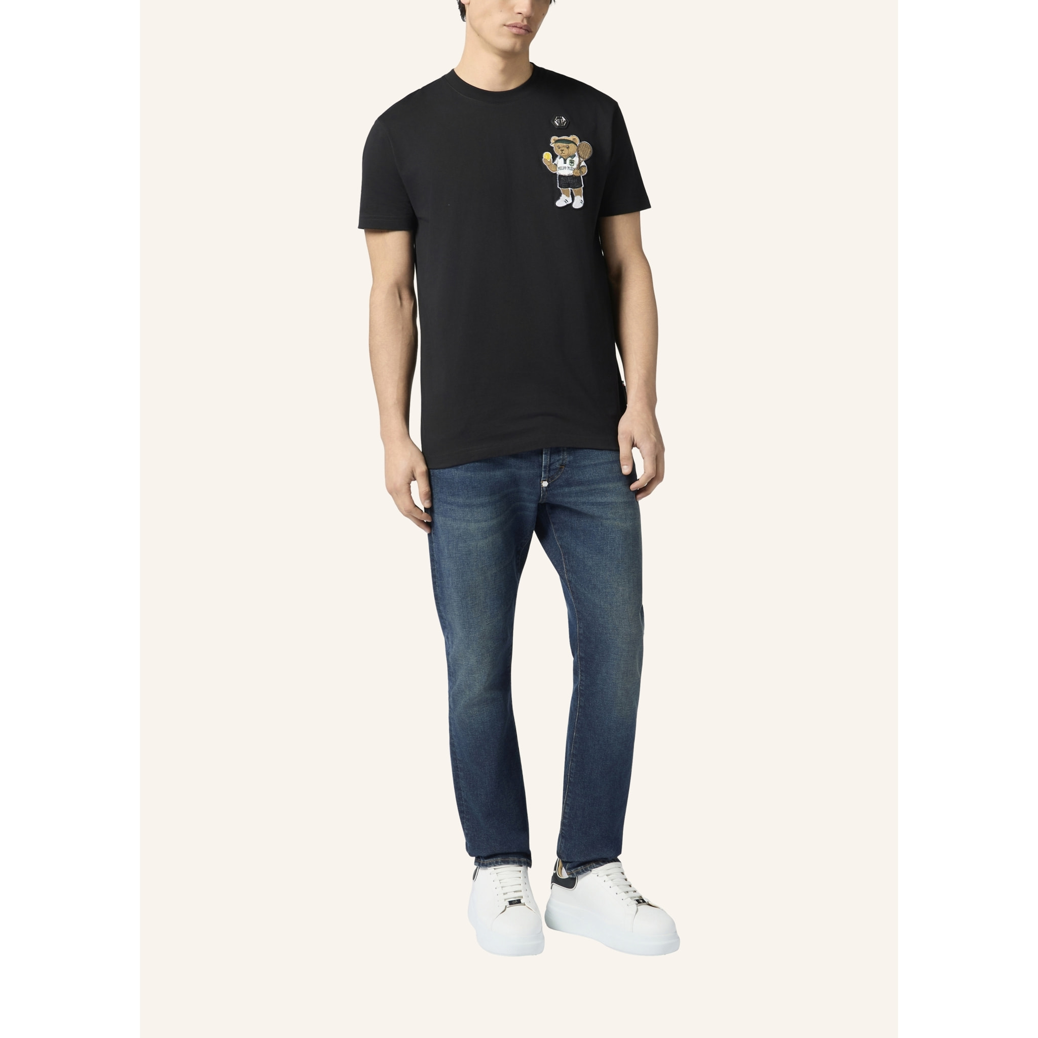 PHILIPP PLEIN Round Neck T-Shirt Teddy Tennis Patch