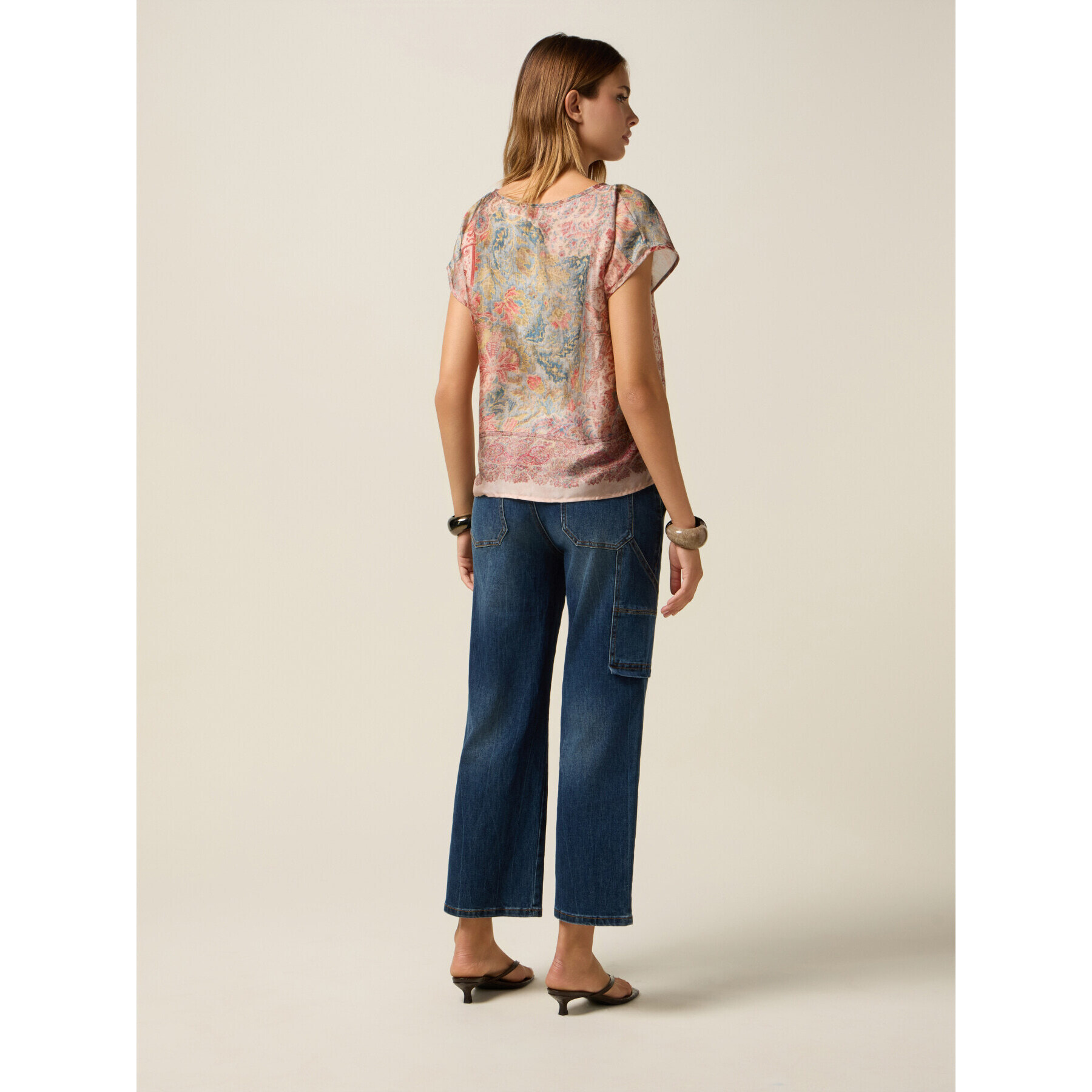 Oltre - Blusa in raso fantasia - Rosa