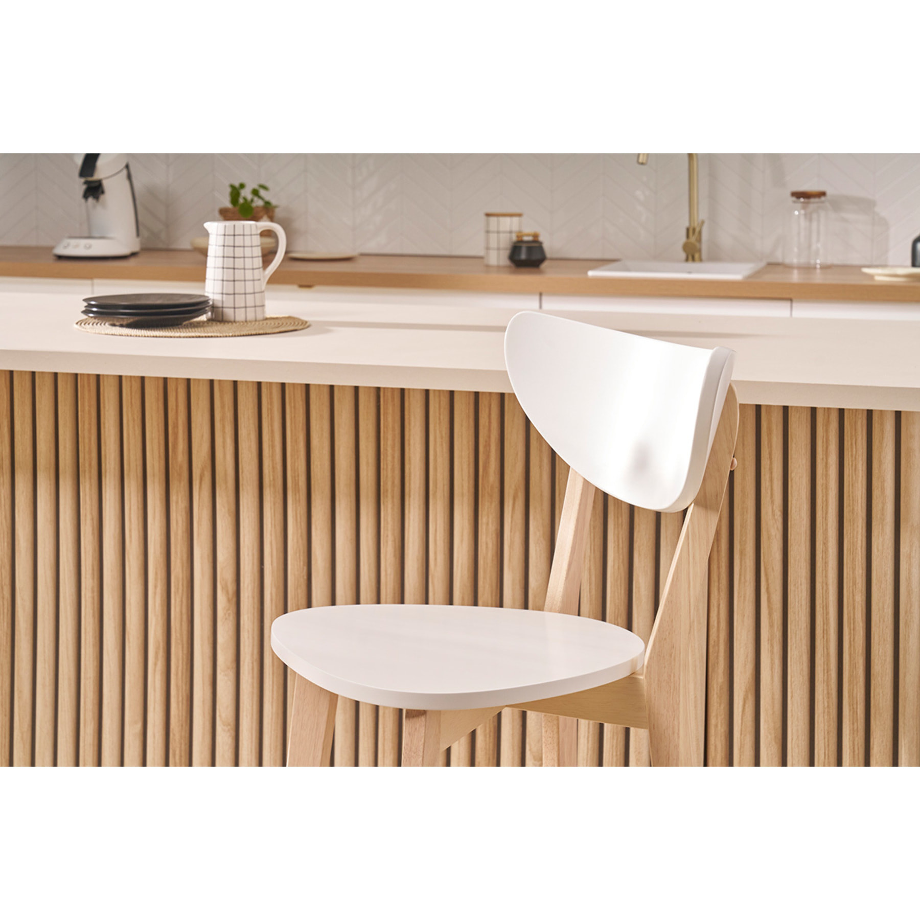 Tabourets de bar scandinaves blanc et bois 75 cm (lot de 2) LEENA