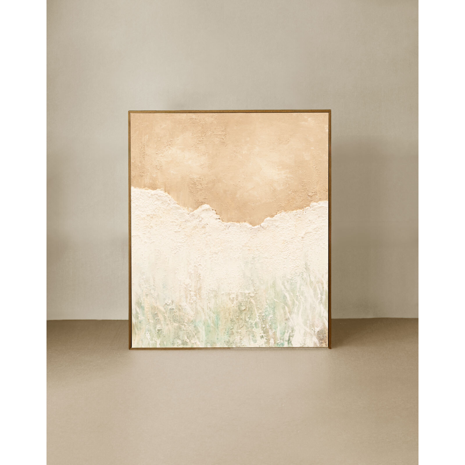 Tableau beige et blanc décoratif sur coton avec cadre en bois peint à la main à la peinture à l'huile en différentes tailles