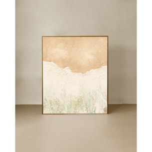Tableau beige et blanc décoratif sur coton avec cadre en bois peint à la main à la peinture à l'huile en différentes tailles