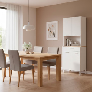 Mobile Ausiliario Da Cucina Mobiletto Con Vano Microonde Credenza Alta con 4 Ante e 1 Cassetto Madia Dispensa 186 x 72 x 40 Cm Bianco E Rovere