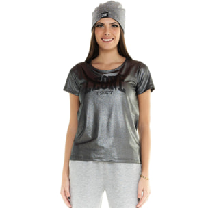 T-shirt lurex Leone donna con maniche corte Greyss