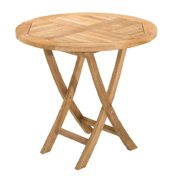 FUN - Table de jardin 2 personnes, ronde pliante 80 x 80 cm en bois Teck