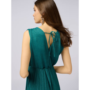 Oltre - Vestido largo de lurex plisado - Verde