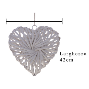 Cuore Intrecciato. Altezza 42 Cm - Pezzi 3 - 42X9X40cm - Colore: Bianco - Bianchi Dino - Cuori Rattan E In Vari Materiali