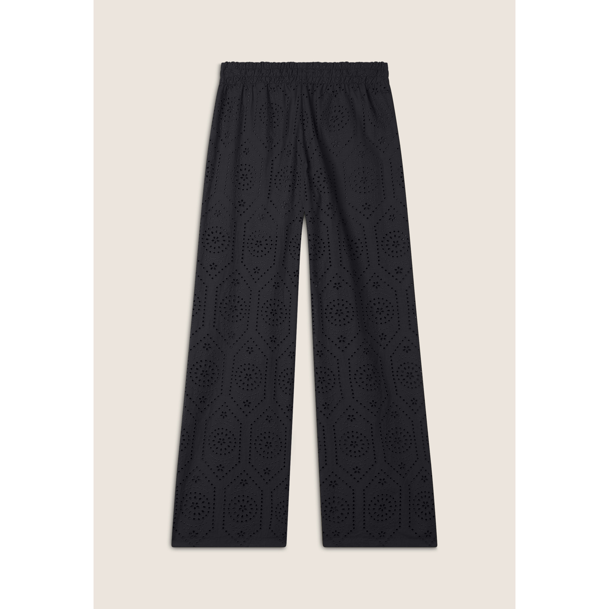 Pantaloni in mussola doppiati in cotone ricamato Sangallo