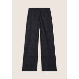 Pantaloni in mussola doppiati in cotone ricamato Sangallo