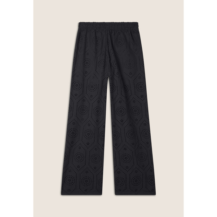 Pantaloni in mussola doppiati in cotone ricamato Sangallo