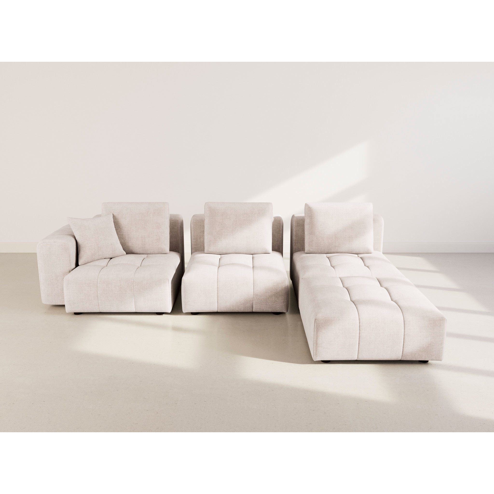 Colette - Canapé modulable d'angle réversible 4 places en velours texturé - Beige