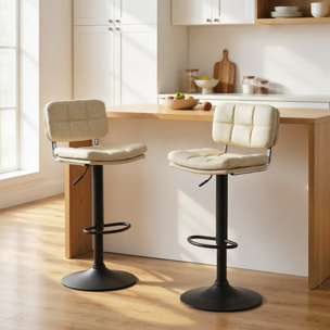 Lot de 2 tabourets de bar Vintage capitonné pivotant réglable beige effet vieilli