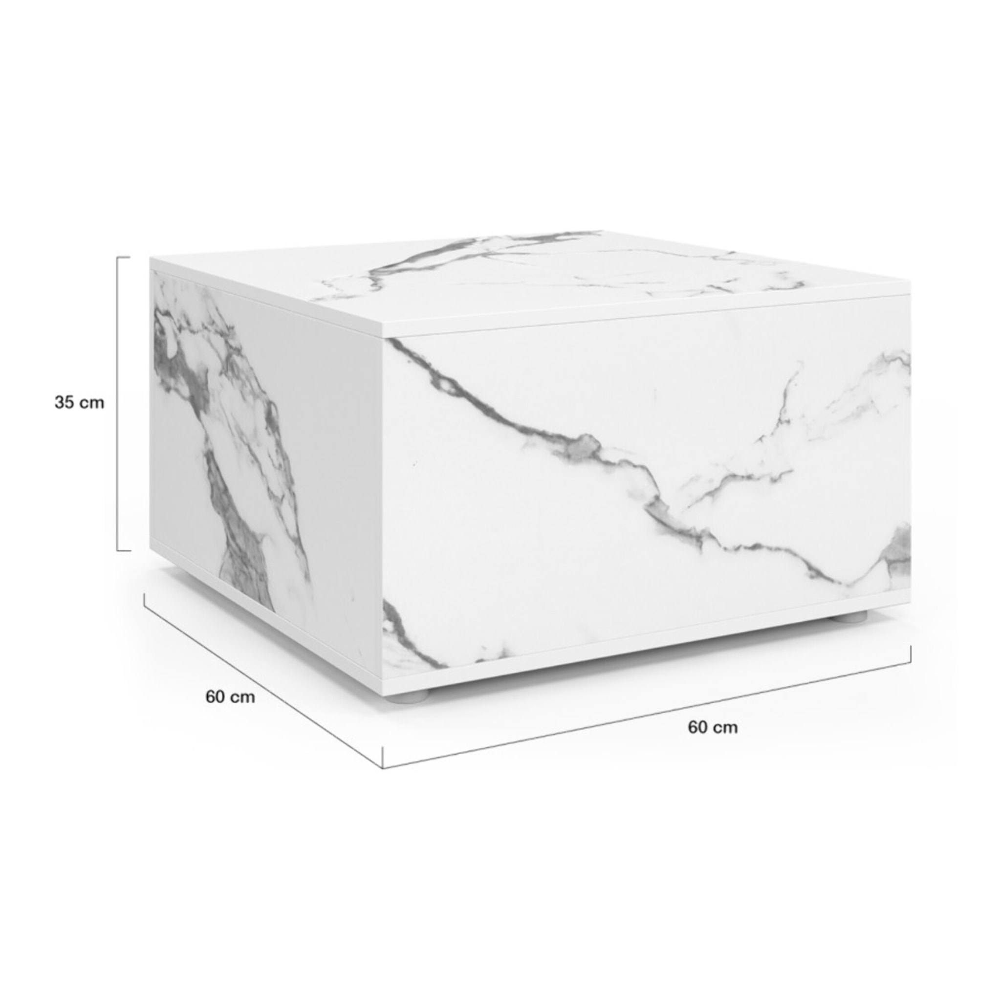 Table basse carrée effet marbre avec rangement 60cm