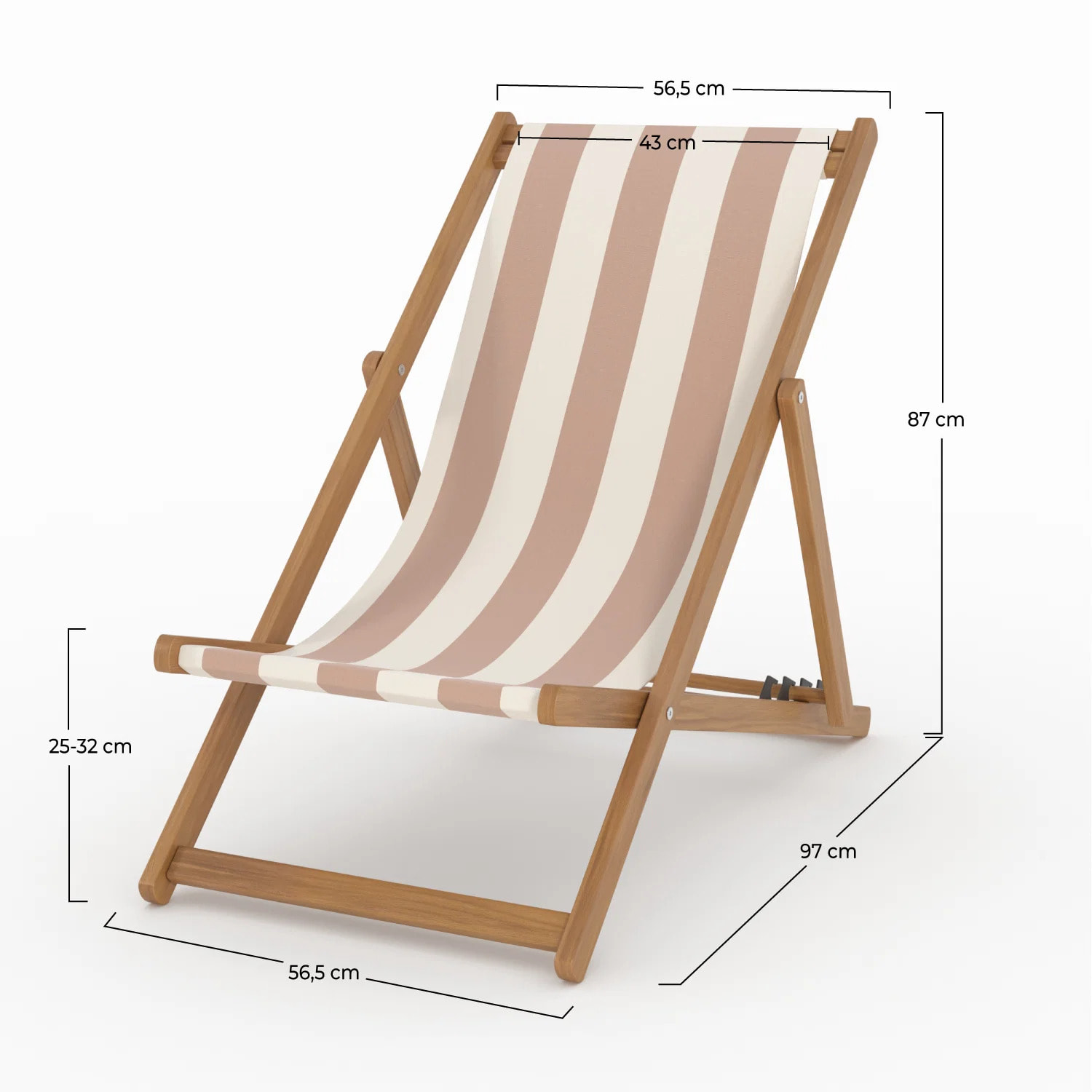 Lot de 2 chiliennes de jardin en acacia et tissu rayé écru et taupe - Bohol