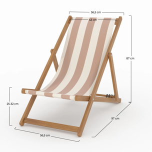 Lot de 2 chiliennes de jardin en acacia et tissu rayé écru et taupe - Bohol