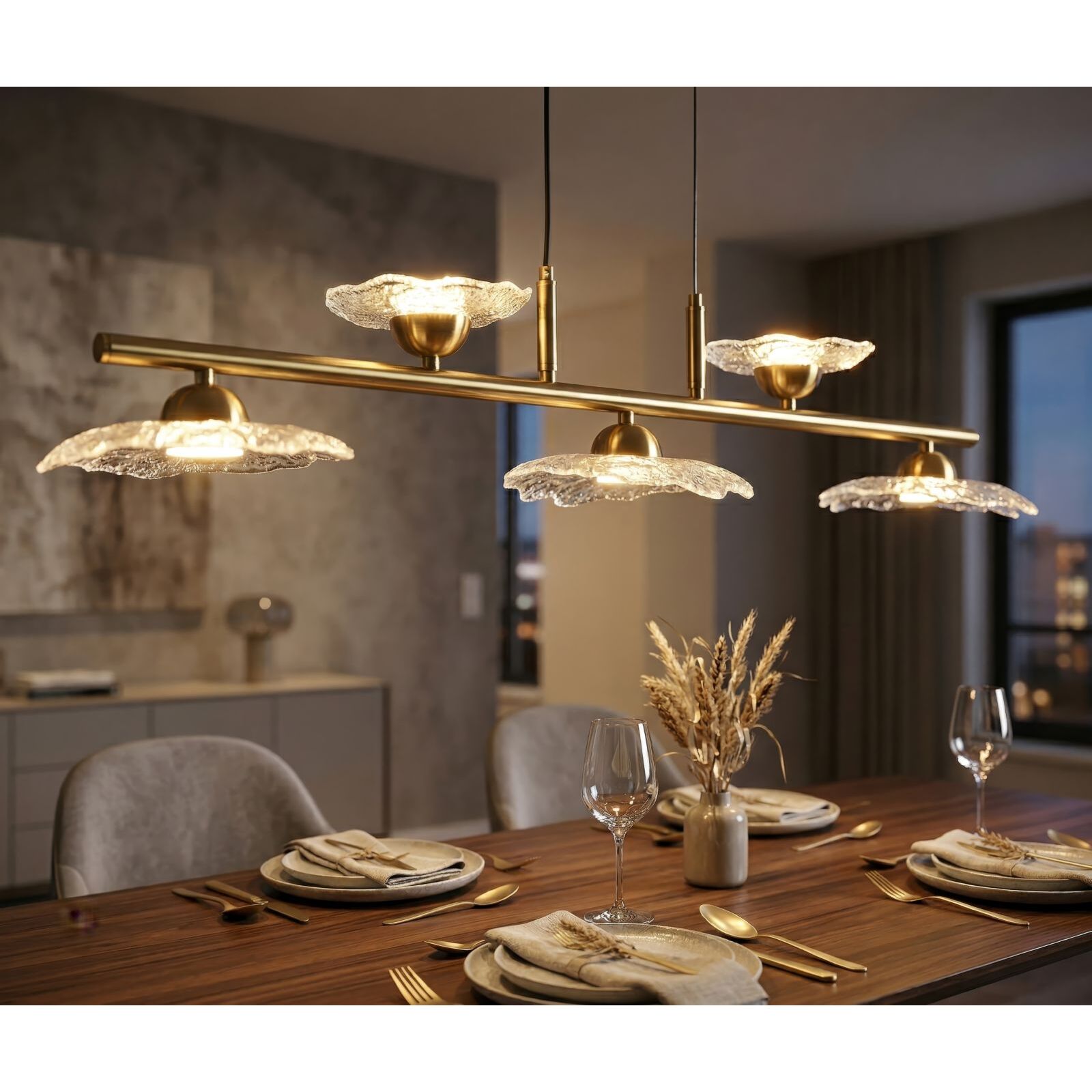 LAMPADARIO EMILY 5 LUCI VETRO TRASPARENTE CM 100X24X18