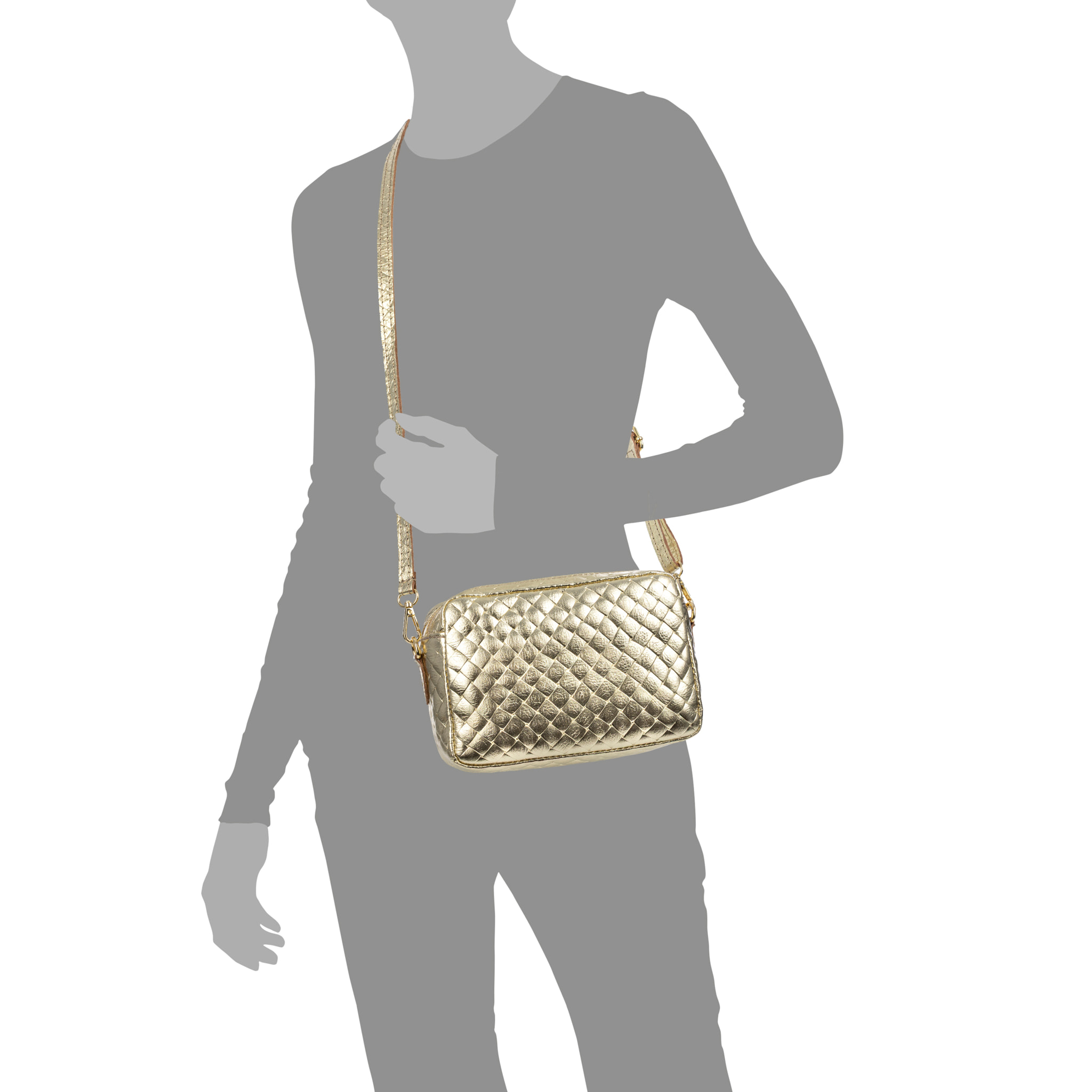 Degna bolso bandolera mujer. Piel auténtica Gamuza con grabado entrelazado y lacada brillante.