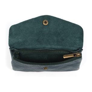 FIRENZE ARTEGIANI Alseno monedero alargado mujer. Piel auténtica Gamuza lacada brillante. Fabricado en Italia 15,5x2x9 Cm. Color: Verde Oscuro