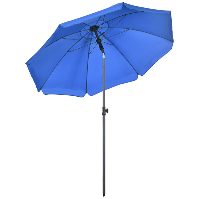 Sombrilla de Playa Grande Ø180 cm Sombrilla de Terraza Exterior con Ángulo Ajustable Protección UV50+ Impermeable Mástil de Ø32 mm Azul