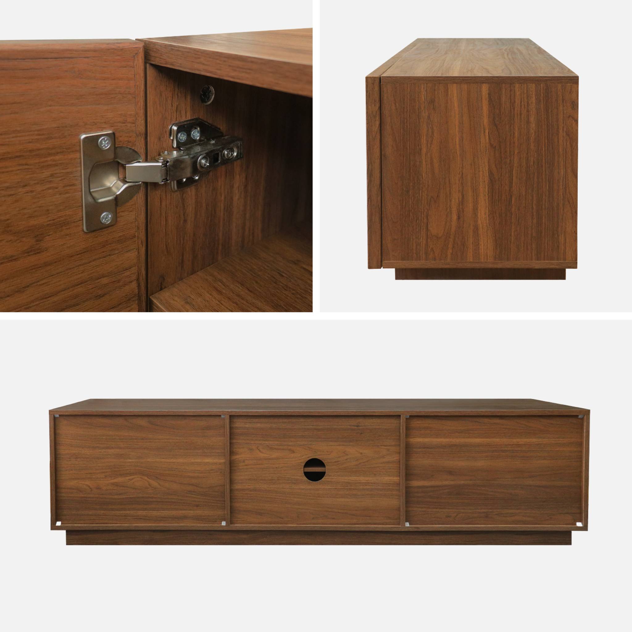 Meuble TV décor bois 3 portes noyer 180cm L 180 x P 43 x H 45cm - Kuba