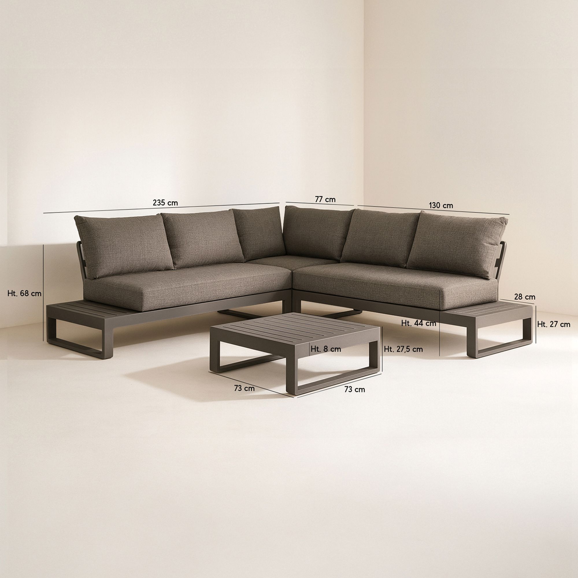 Salon de jardin d'angle en aluminium et polywood moka 5 places MADRAGUE