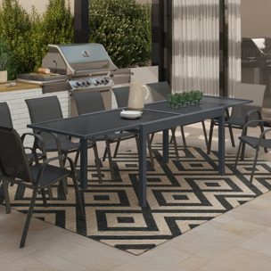 Table de jardin extensible 135-270cm verre trempé gris