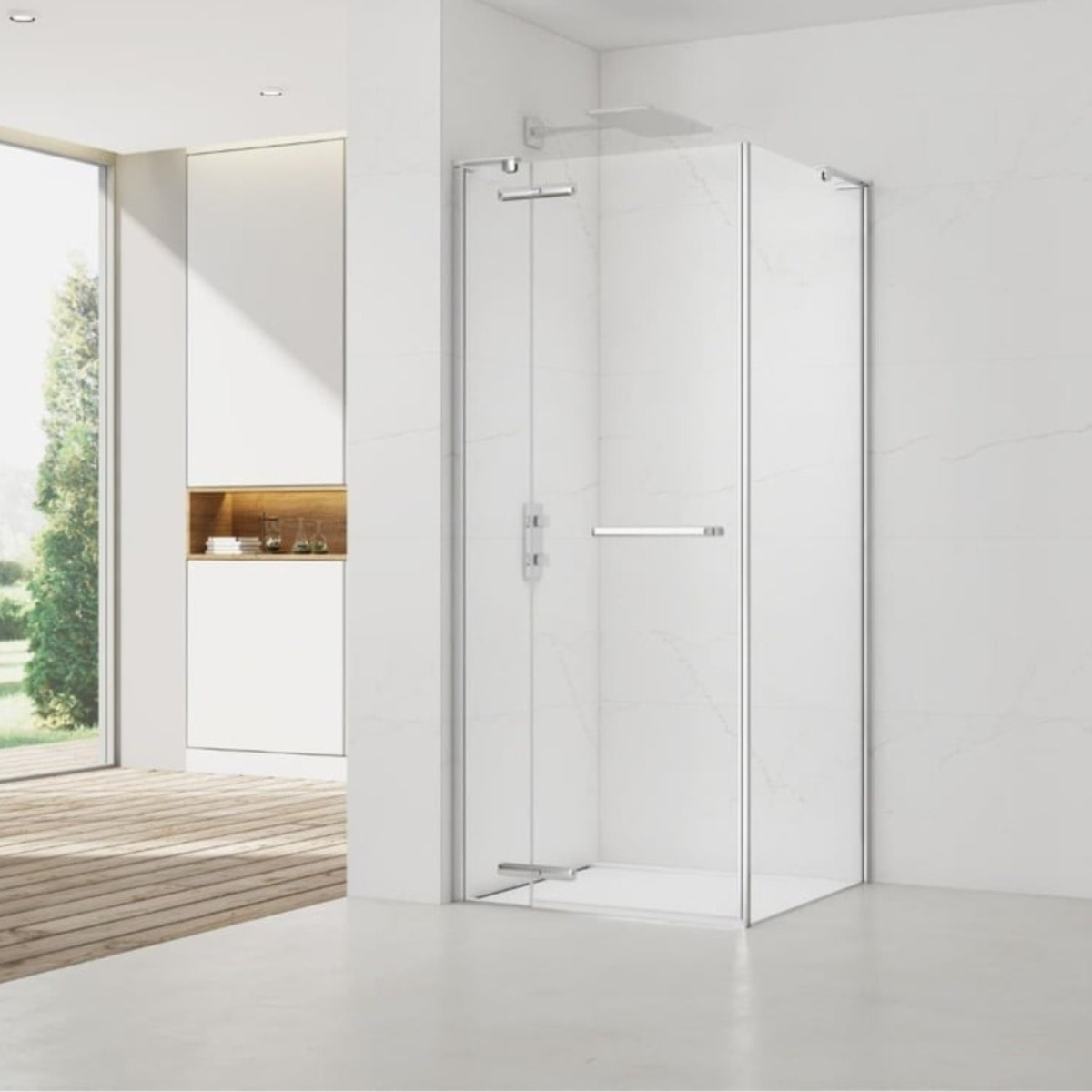 TGD New 80x80 cm paroi latérale fixe pour porte de douche, verre transparent anticalcaire EasyClean (SATTGDNSTENA80CRT)