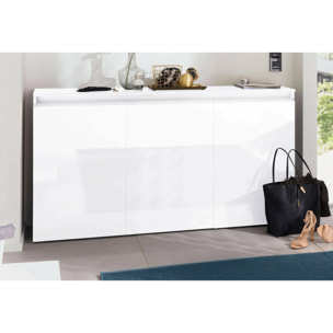 Credenza moderna, Madia di design a 3 ante, Made in Italy, Mobile Porta TV, Buffet da soggiorno, cm 150x40h81, colore Bianco lucido