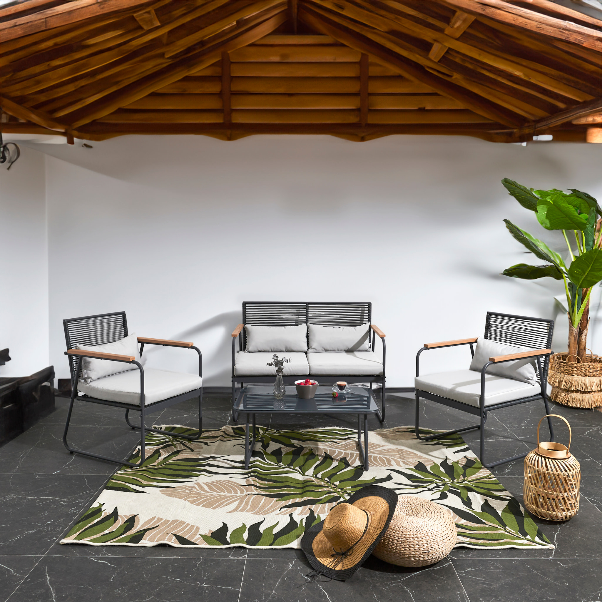 Salon De Jardin Palma Gris 4 Pieces