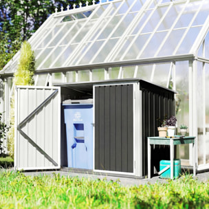 Cobertizo para Contenedor de Basura Doble, Caseta para Cubo de Basura de Acero Galvanizado con Tapa Abatible y Puertas Doble, para Jardín, Exterior, 179,5x108x129,5 cm, Gris Oscuro
