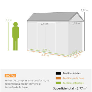 Caseta de Jardín Exterior 2,77 m², 244x131x201 cm, Cobertizo de Jardín Exterior de Plástico con Suelo, Puertas con Pestillo, Ventanas y Ventilación para Almacenaje Herramientas, Gris Oscuro