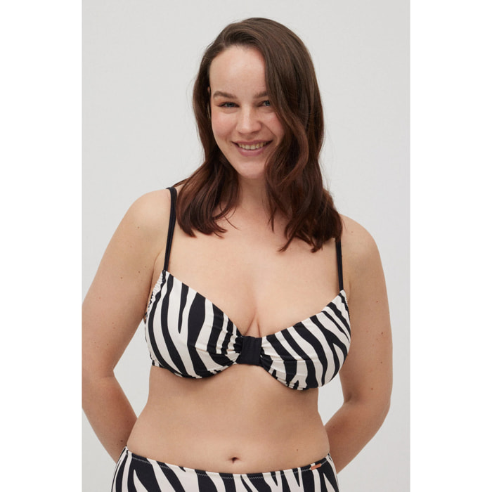 Top bikini snellente con stampa animalier per coppe grandi D ed E