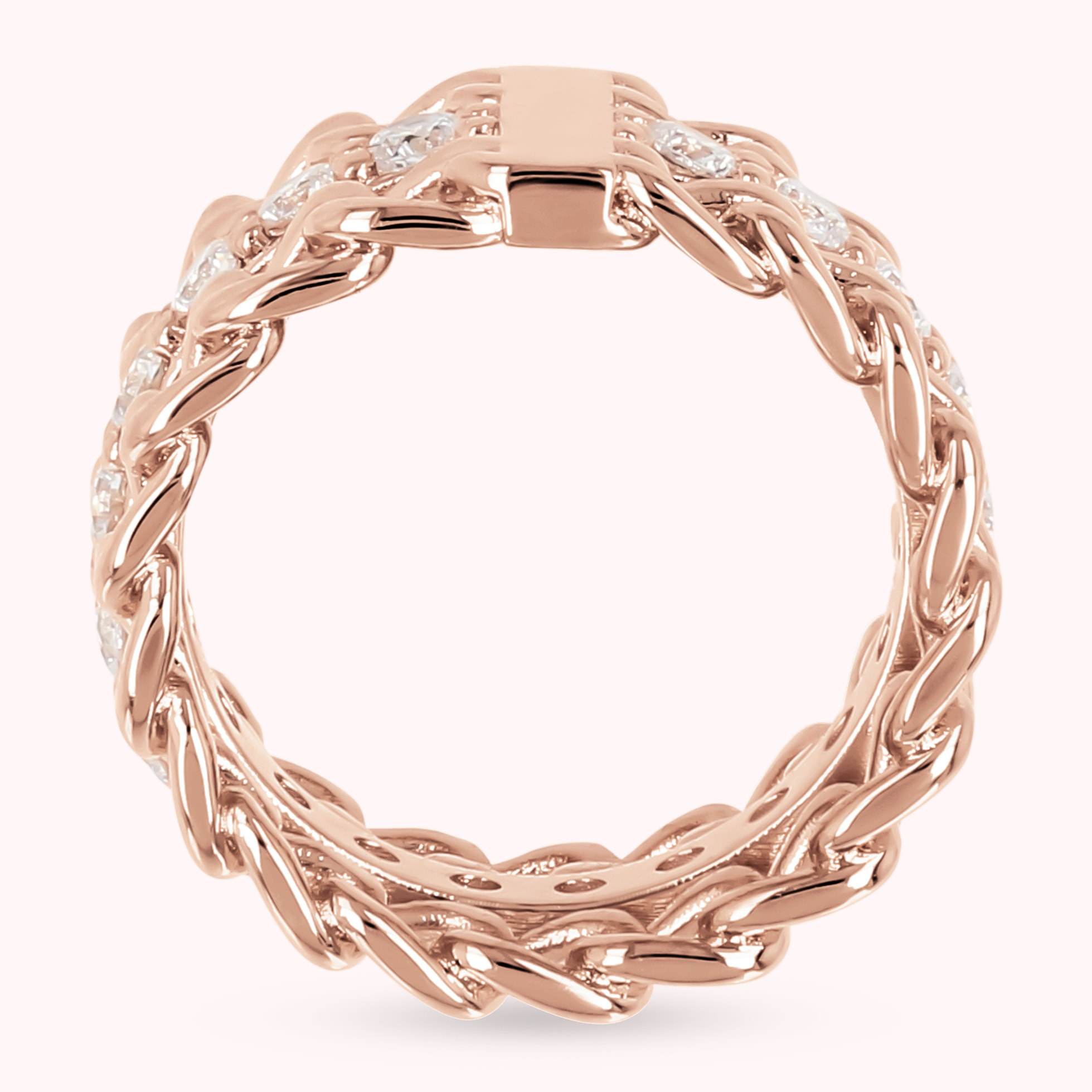 Anello a Fascia con Catena Grumetta e Riviera in Cubic Zirconia