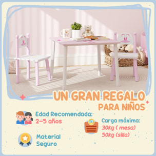 Mesa y Sillas Infantiles para Niños de 2-5 Años Mesa Infantil con Sillas de 3 Piezas Estilo Princesa para Sala de Juegos Dormitorio Guardería Rosa y Blanco