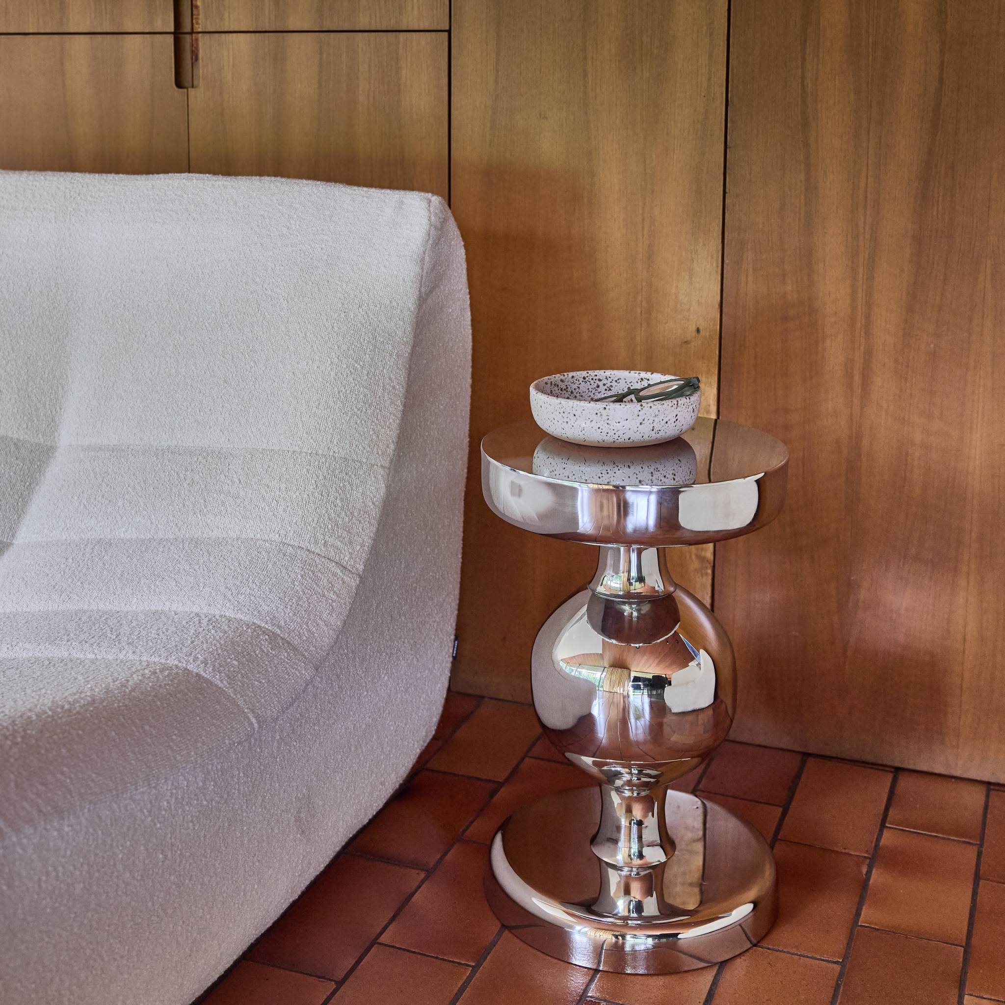 Table d'appoint, bout de canapé, table de chevet acier inoxydable chromé Ø29,5 x H48,5cm HAWA