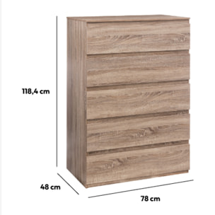 Commode 5 tiroirs Effet bois naturel Dolo