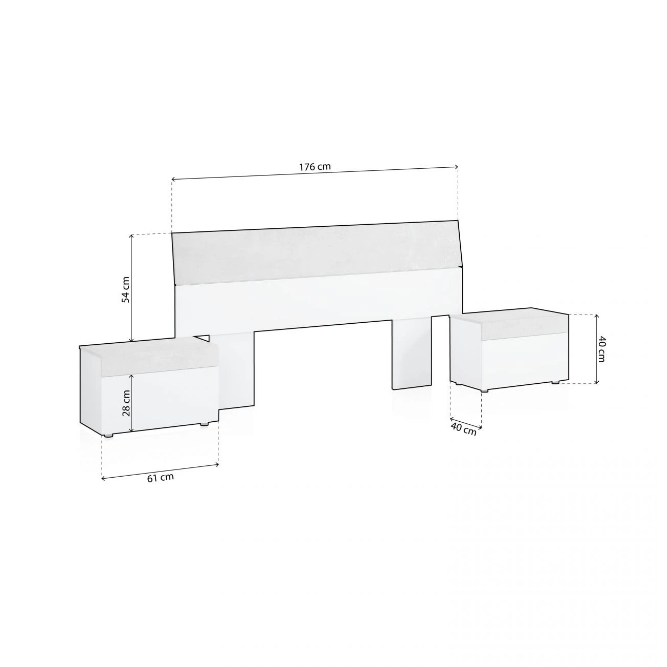 Cabecero con mesitas Axel Blanco Artik (Blanco Mate) - Gris Cemento