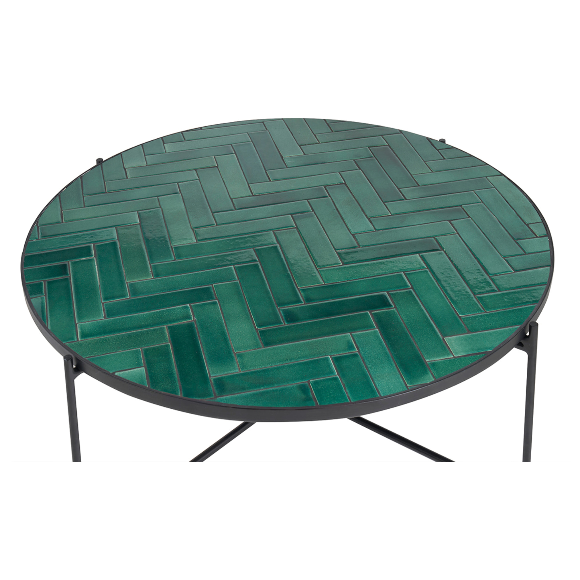 Table basse ronde en céramique vert foncé et métal noir D80.5 cm KOTTA