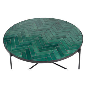 Table basse ronde en céramique vert foncé et métal noir D80.5 cm KOTTA