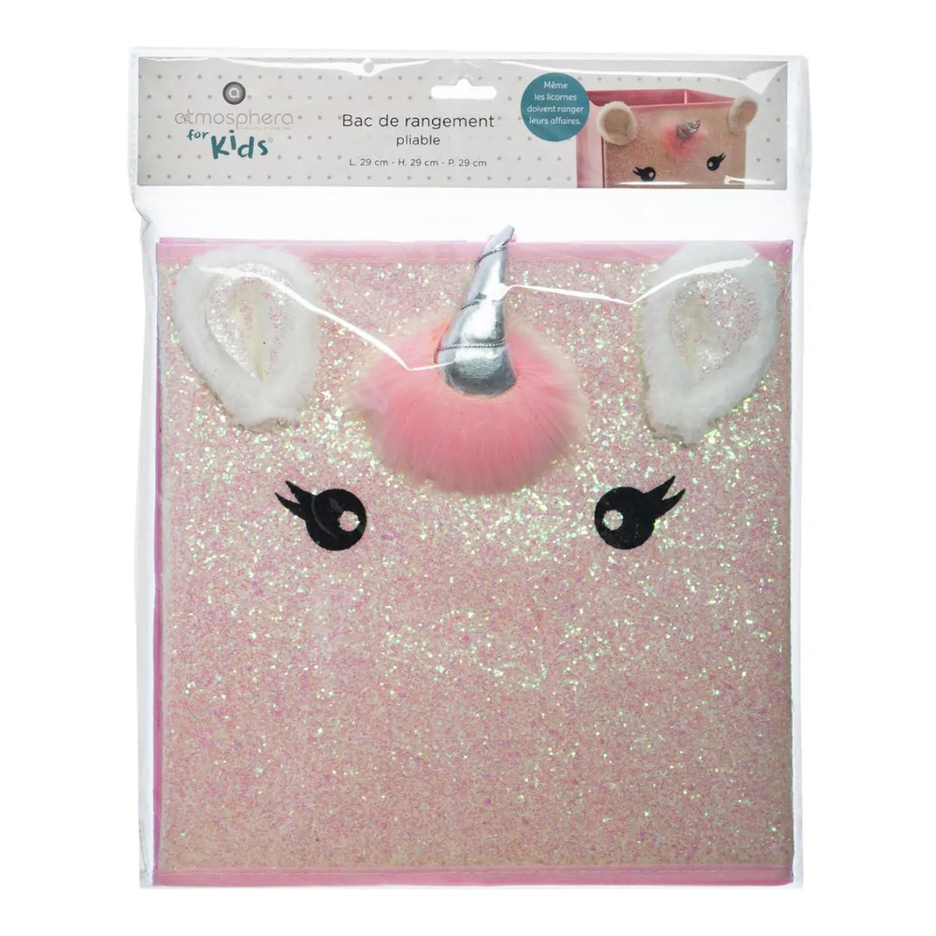 Bac de rangement licorne rose 29x29cm