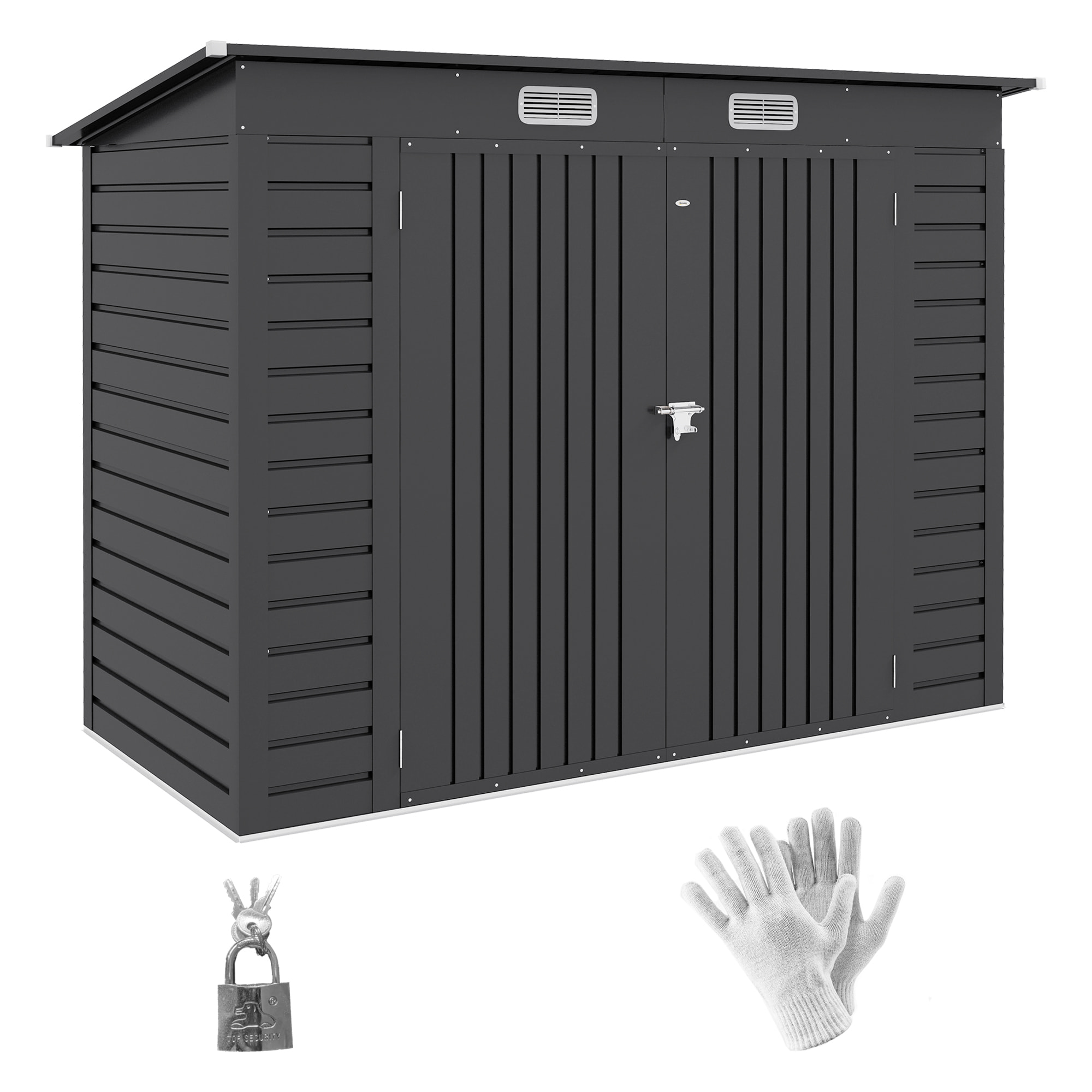 Caseta de Jardín Exterior 2,7m² 249x121x183 cm Cobertizo de Jardín Exterior con Doble Puerta 2 Ventilaciones y Pestillo Cobertizo para Terraza Patio Gris
