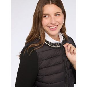 Fiorella Rubino - Plumífero bimaterial con detalle de joya y relleno de Sorona® Aura - Negro